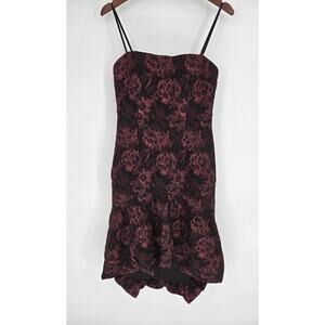 Aidan Maddox Black Pink Metallic Floral Strapless Dress Women's 6